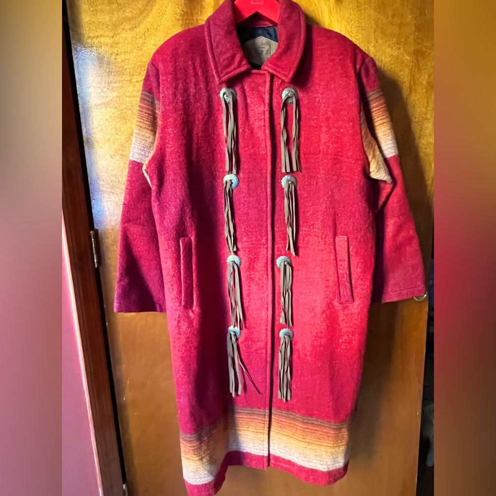 Vintage Woolrich Southwestern Navajo Red Wool
Blend Long Blanket Coat Women’s L